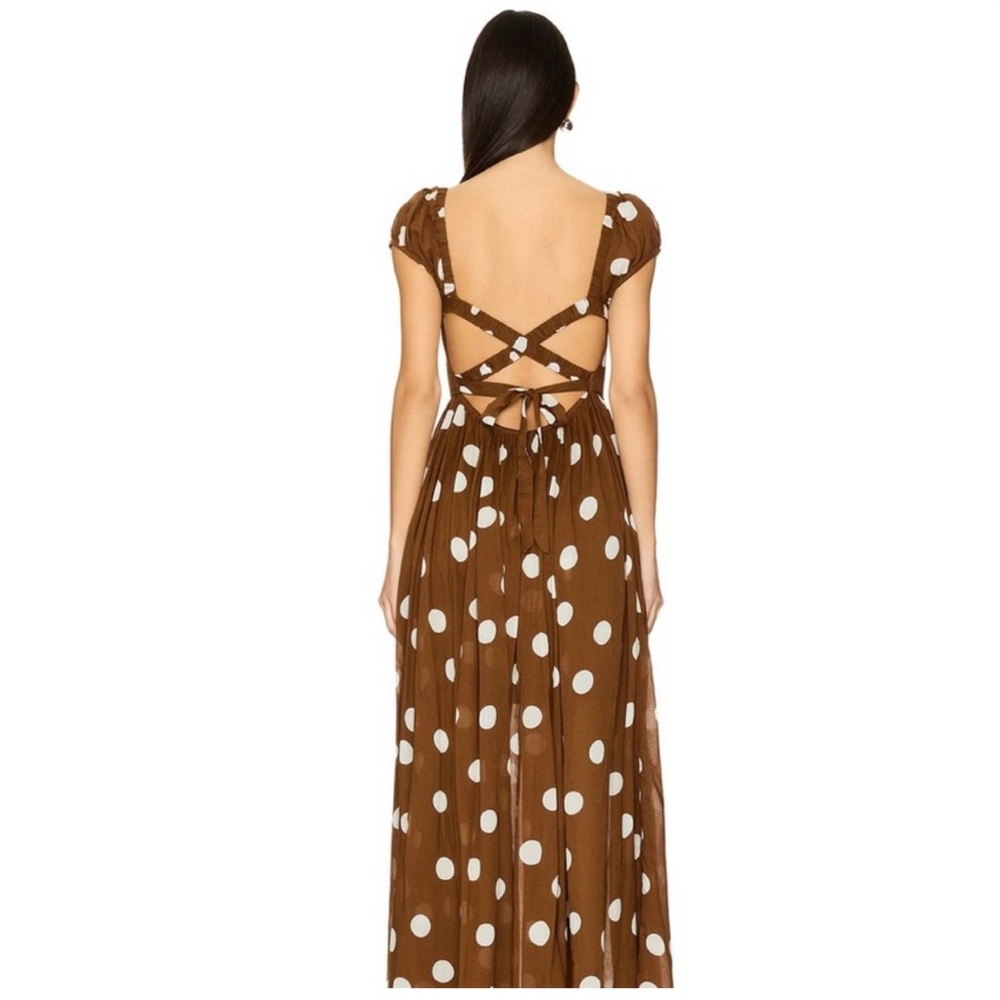 Free People Brown Polka Dot Maxi Dress with White Dots - Picture 2 of 10